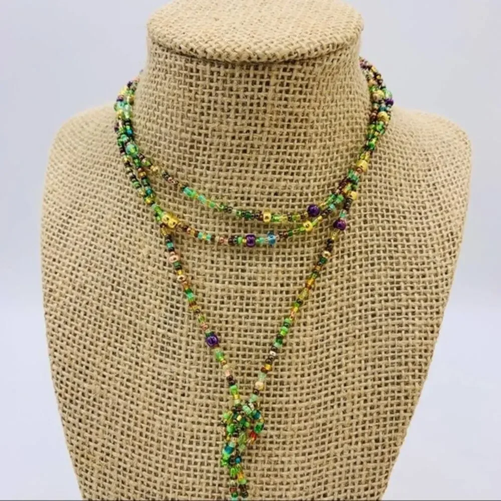 55” lariat. Handmade multicolor green brown‎ beads